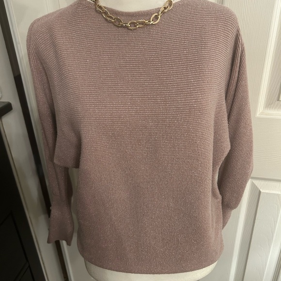 Vila Milano Sweater Womens sparkly Textured Dolman Sleeve Pullover Stretch Mauve - Picture 1 of 4
